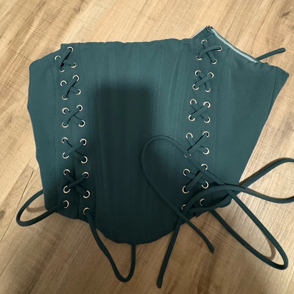 White Fox Teal Lace-Up Corset - Picture 2 of 5